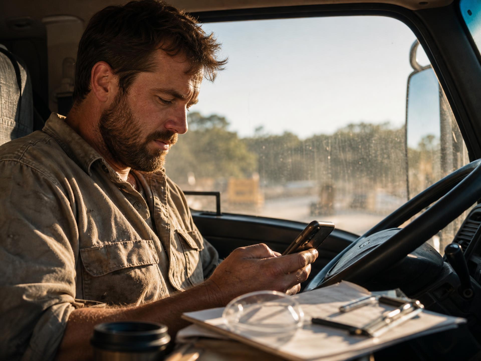 Tradesman checking a schedule on a phone