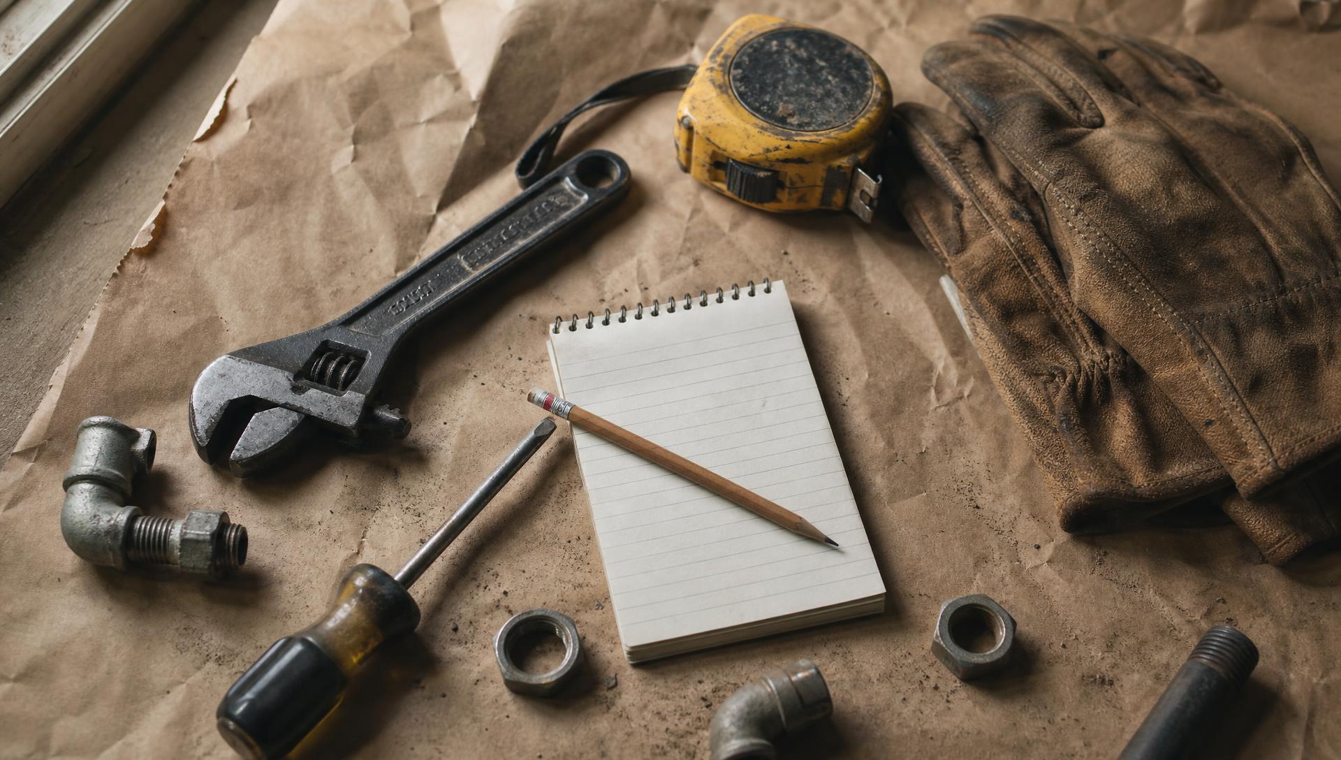 Trade tools laid out on kraft paper